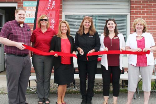 Officially opening St. Lawrence College Employment Services in Verona were Nicholas Young, Leslie Pickard, Kristine McGillivray, Karen McGregor, Sarah Hannah and Rose Gavin.